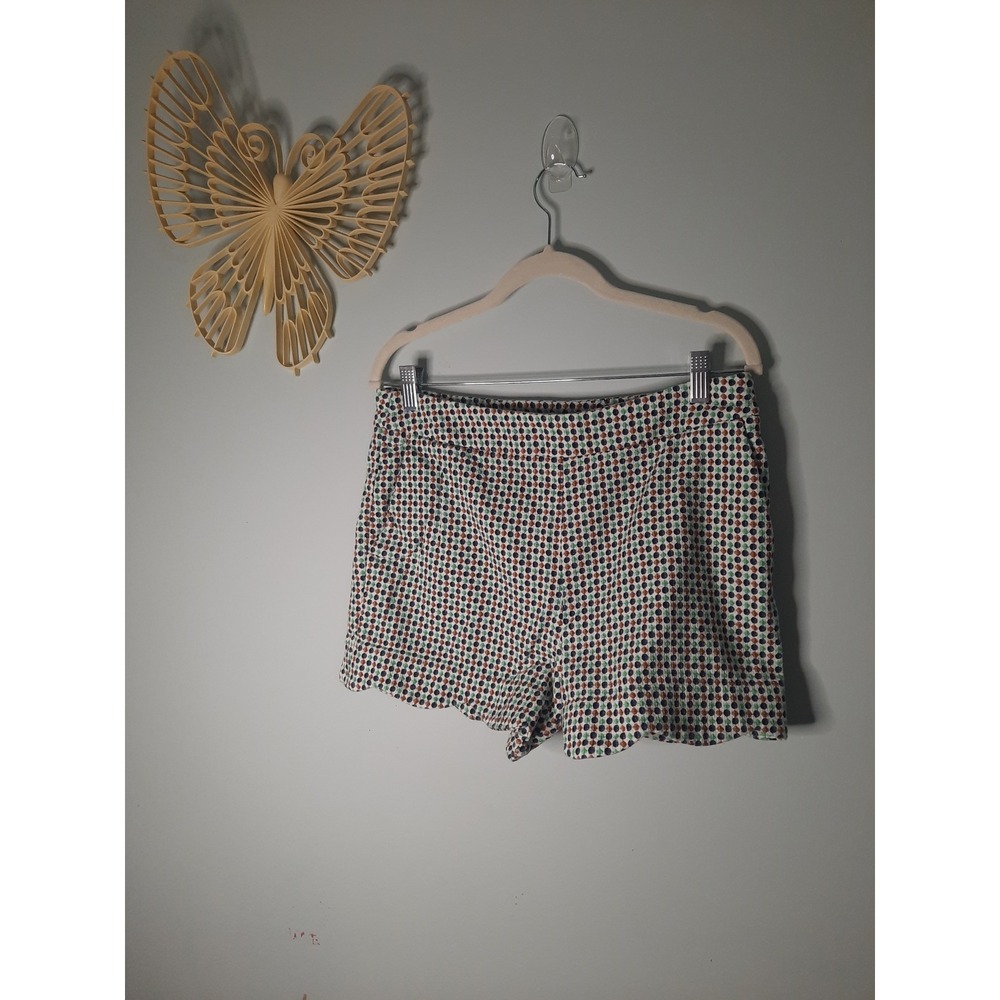 Anthropologie Scalloped Hem Geometric Dot Shorts Blue Green Brown Size 8, Casual